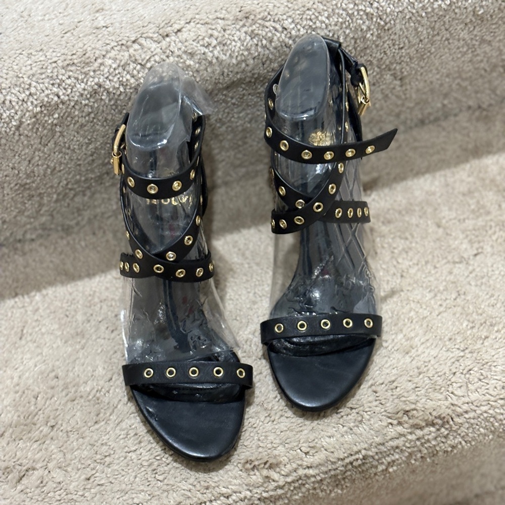 Isola Black Heels with Gold Accents